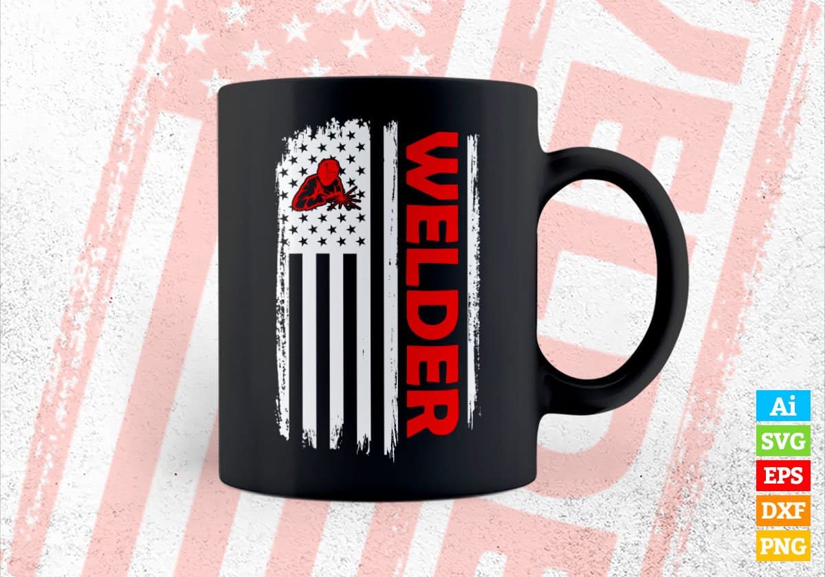 Welder American Flag Proud Profession Vector Tshirt Design Svg Files