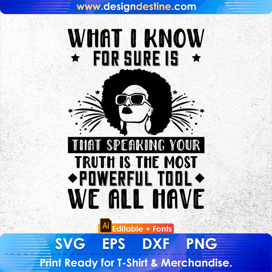 What I Know For Sure Is That Speaking Your Truth Is The Most Afro Editable T shirt Design In Svg Print Files