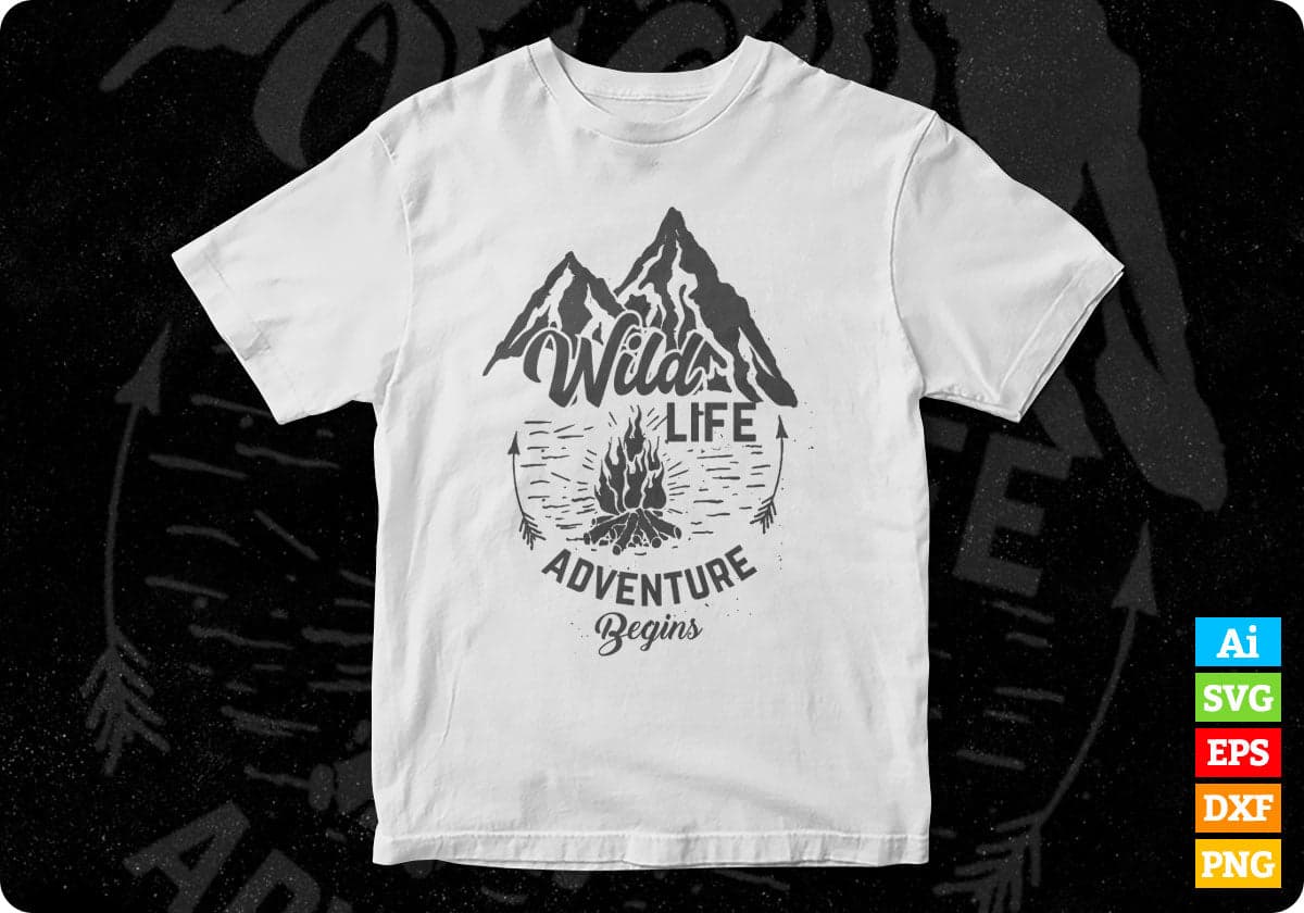 Wild Life Adventure Begins Mountain T shirt Design In Ai Svg Printable Files